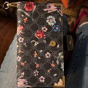 Floral Pattern Wallet with Gold Accents